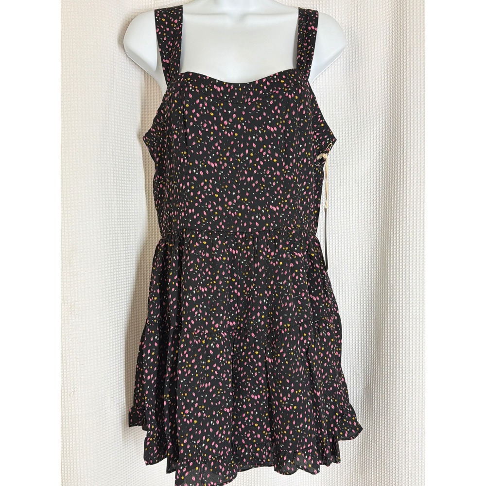 Harper Wren Womens Floral Bud Print Tiered Ruffle Romper Black Pink  Medium
